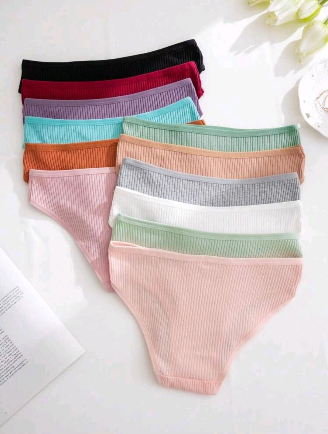 12 pièces Ensembles de culottes en tricot côtelé, respirants et confortables, sous-vêtements mignons pour filles