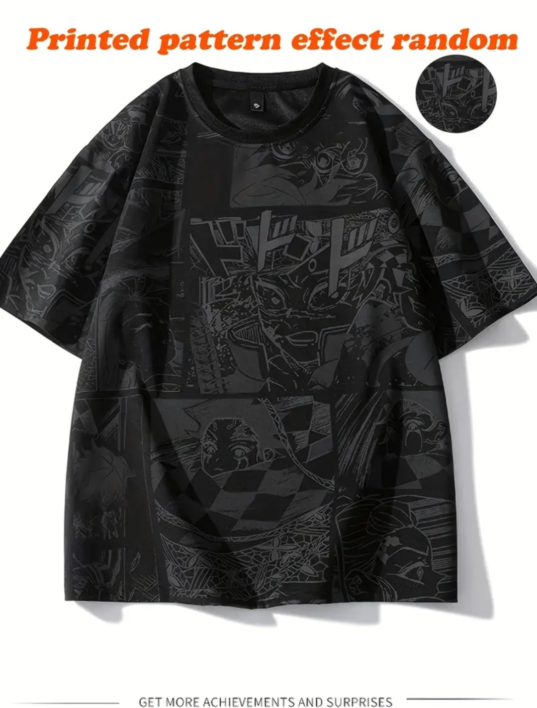T-Shirt Homme à Imprimé Anime - Tee-shirt Noir Décontracté à Manches Courtes avec Art Manga Japonais