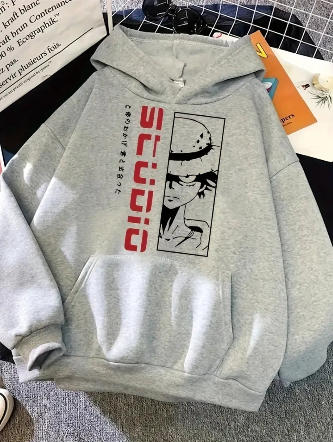 Sweat à capuche graphique tendance pour homme - Sweat confortable beige avec impression rouge