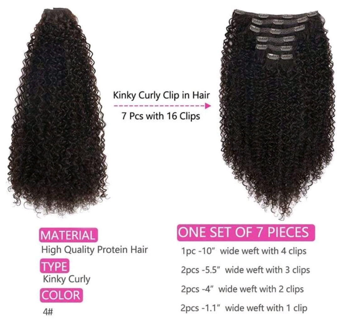 Extensions de cheveux à clipser - 140G de cheveux synthétiques brun foncé Extensions de cheveux bouclés Jerry à clipser pour extensions et postiches (2# 24 pouces)(Pack de 7)