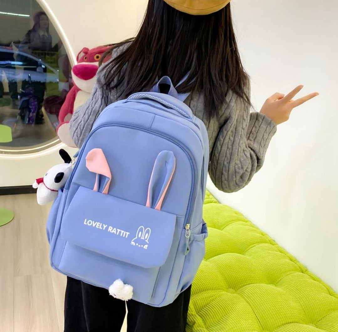 Ensemble de quatre sacs à dos pour femmes, cartable d'étudiant avec oreilles de lapin, sac à dos de protection de la colonne vertébrale de grande capacité
