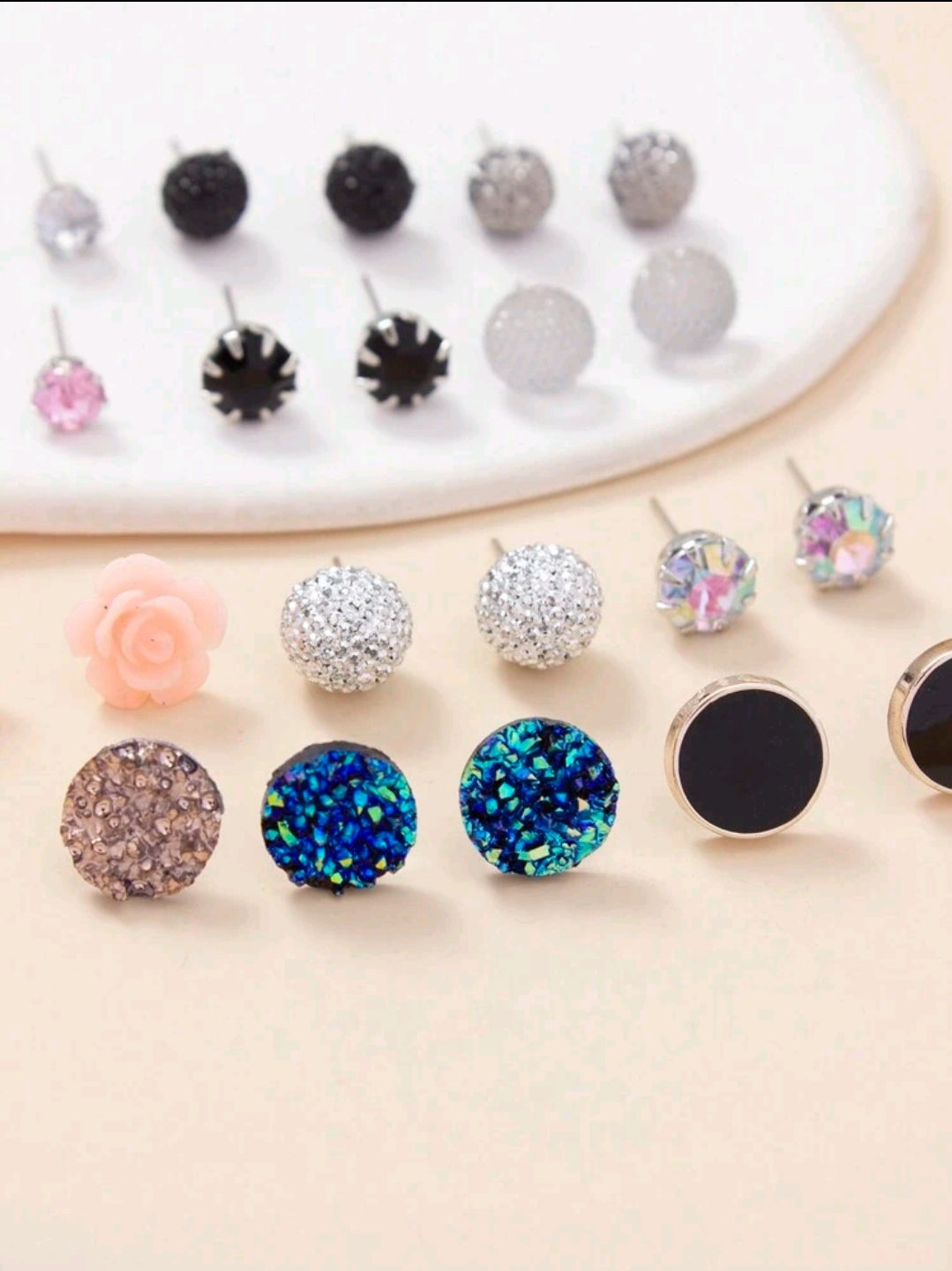 1 set 12 paires/set boucles d'oreilles à fleurs et cristaux pour femme, parfait comme cadeau