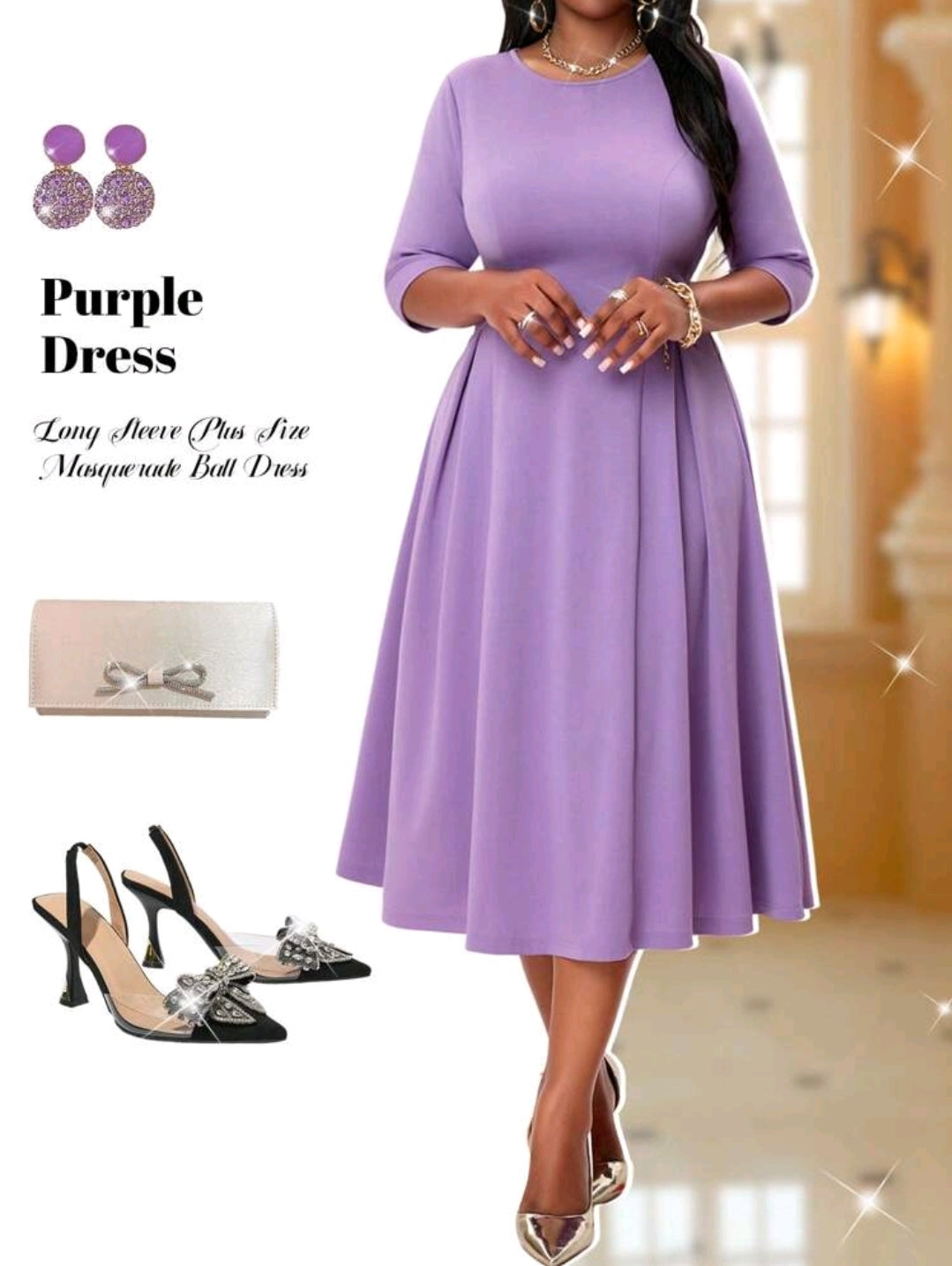 Robe longue à manches longues en maille violette élégante et ample pour l'été et l'hiver, robe de bal de masque