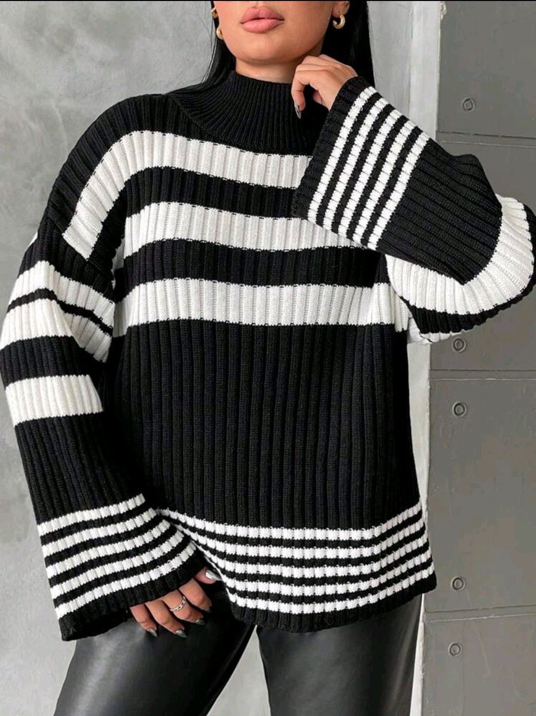 Pull à épaules tombantes à motif rayé, pour l'hiver