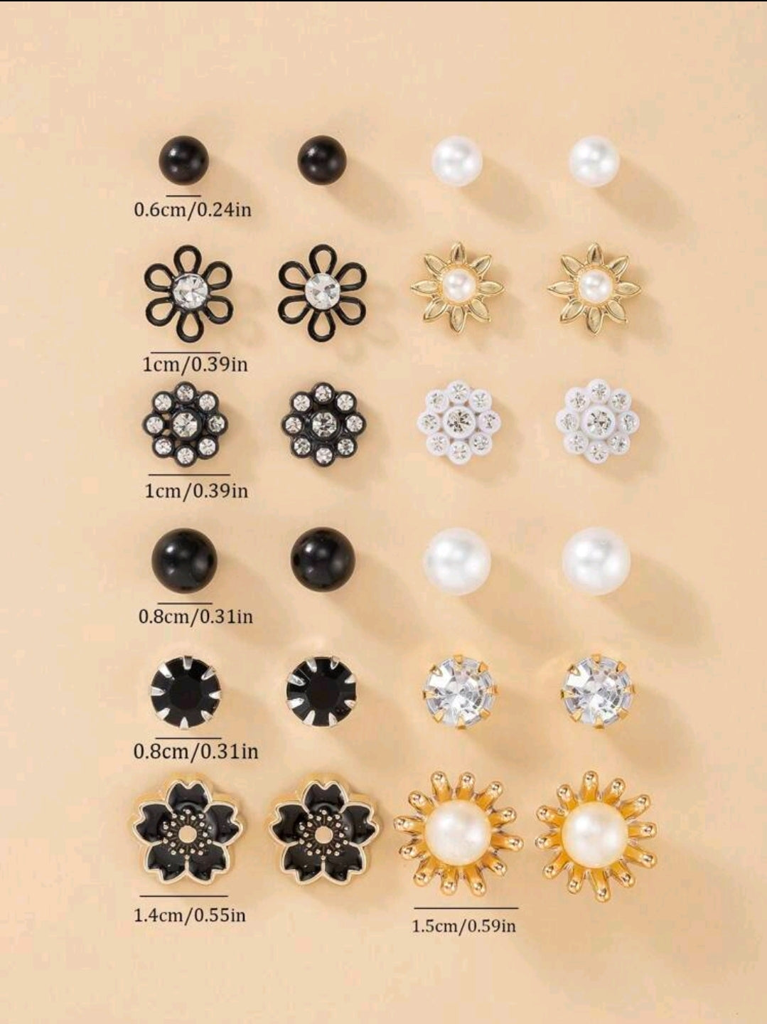 1 set de 12 paires de boucles d'oreilles à fleurs strass et perles fausses, pour femmes. Convient pour un port quotidien et comme cadeau pour la Saint-Valentin