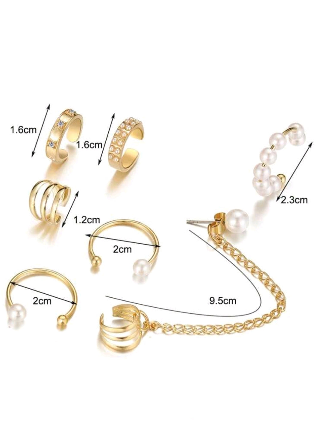 Ensemble de 8 boucles d'oreilles clip chaine à franges de perles pour femmes, boucles d'oreilles de style punk créatif