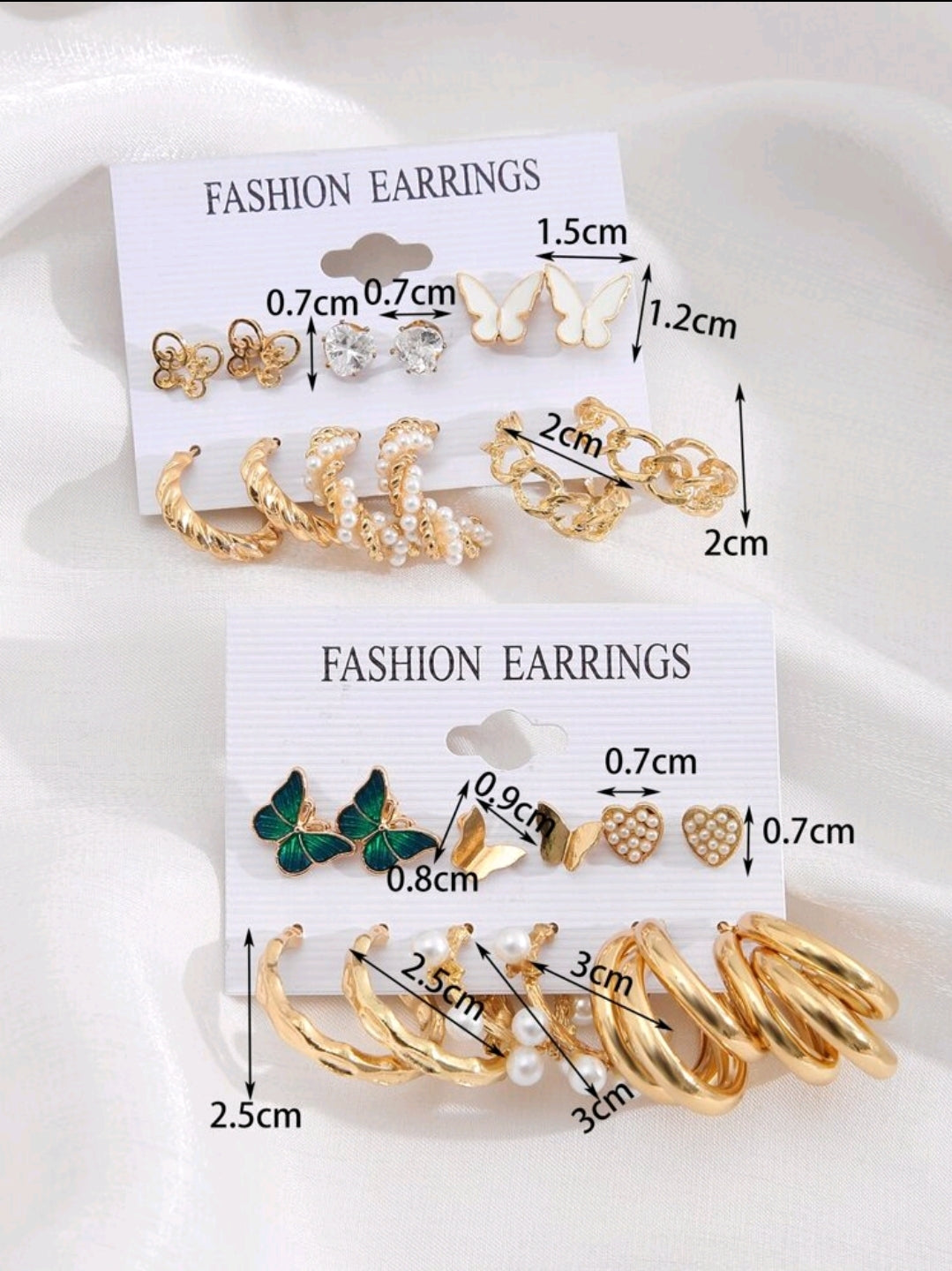12 Paires De Boucles D'oreilles Décorées De Perles Et De Papillons