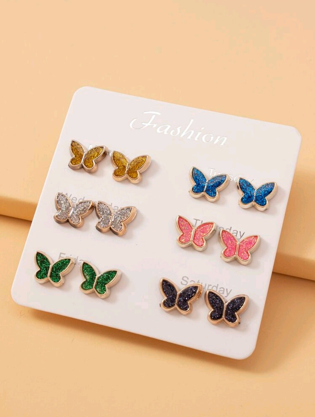 6 paires Clous d'oreilles papillon