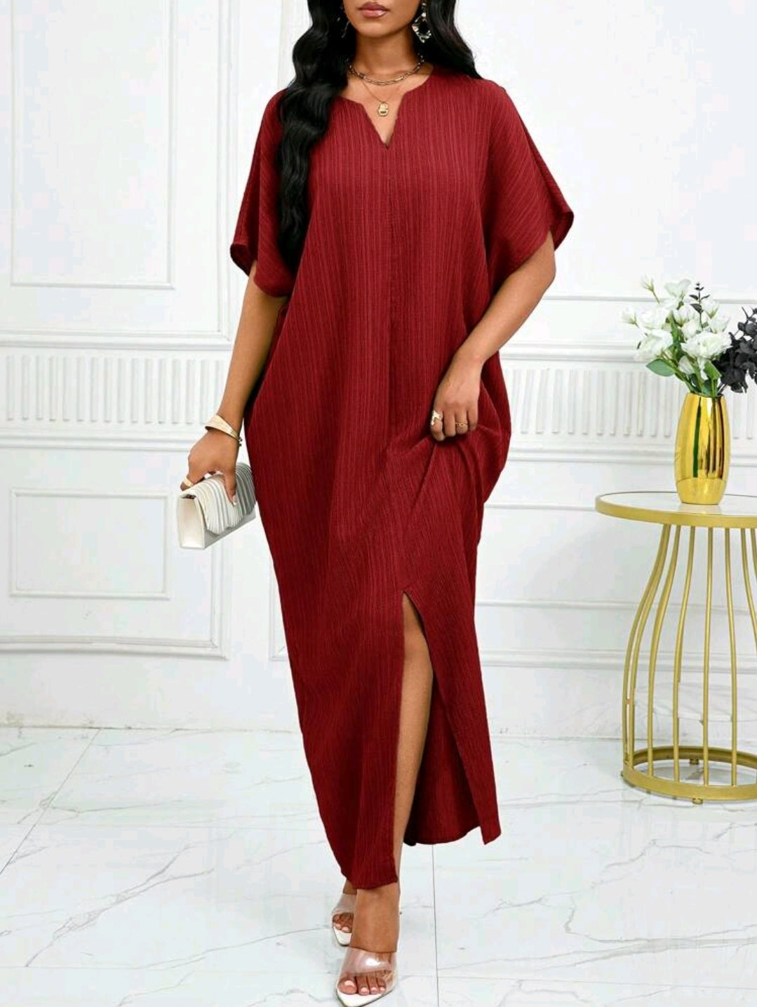 Robe ample à manches chauves-souris avec revers pour le printemps et l'été