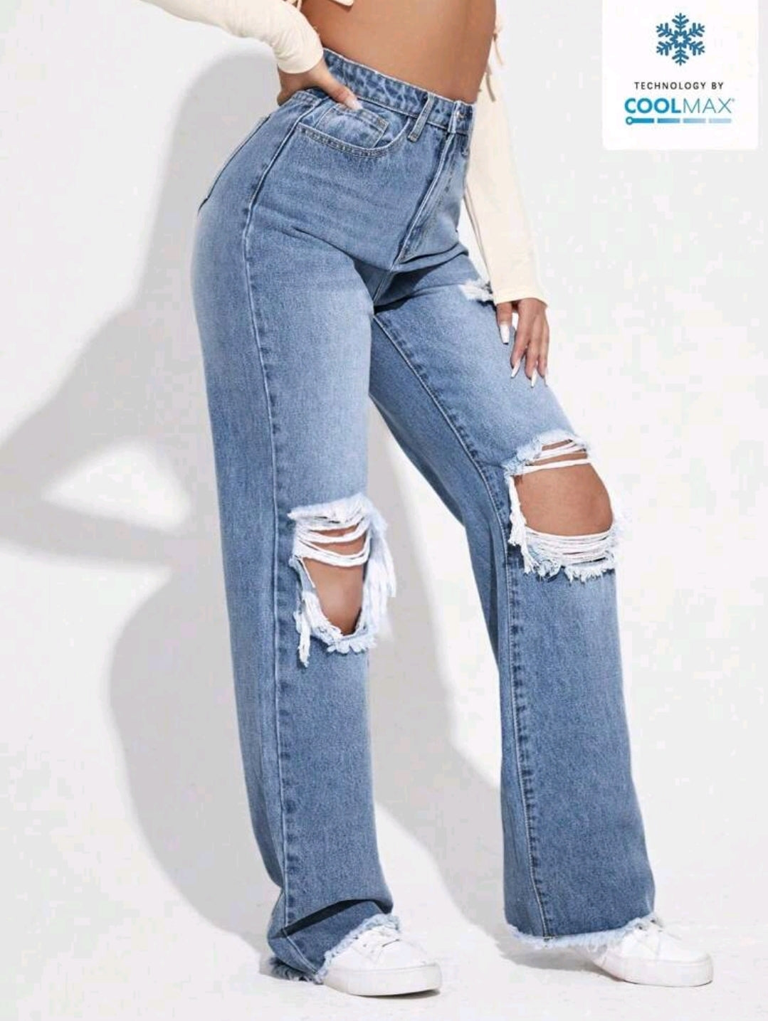 Jeans d'été larges à jambes évasées et découpés pour femmes