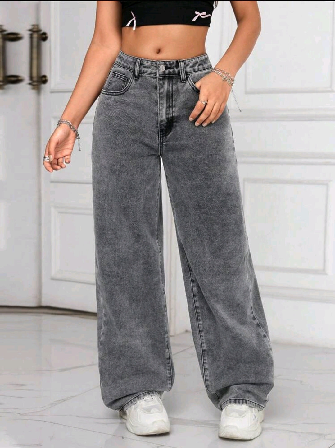 PETITE Jeans droits délavés décontractés et relaxés pour femmes