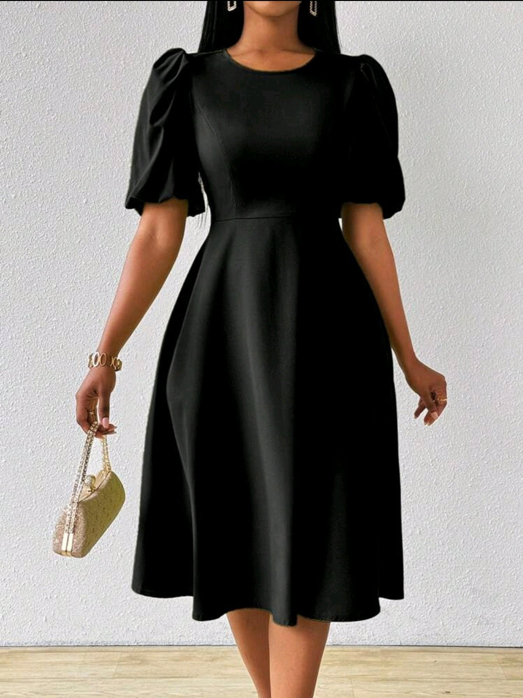 Lyxana Robe verte longue à manches bouffantes et évasée taillée pour femmes, tenue maxi pour femmes au printemps/été