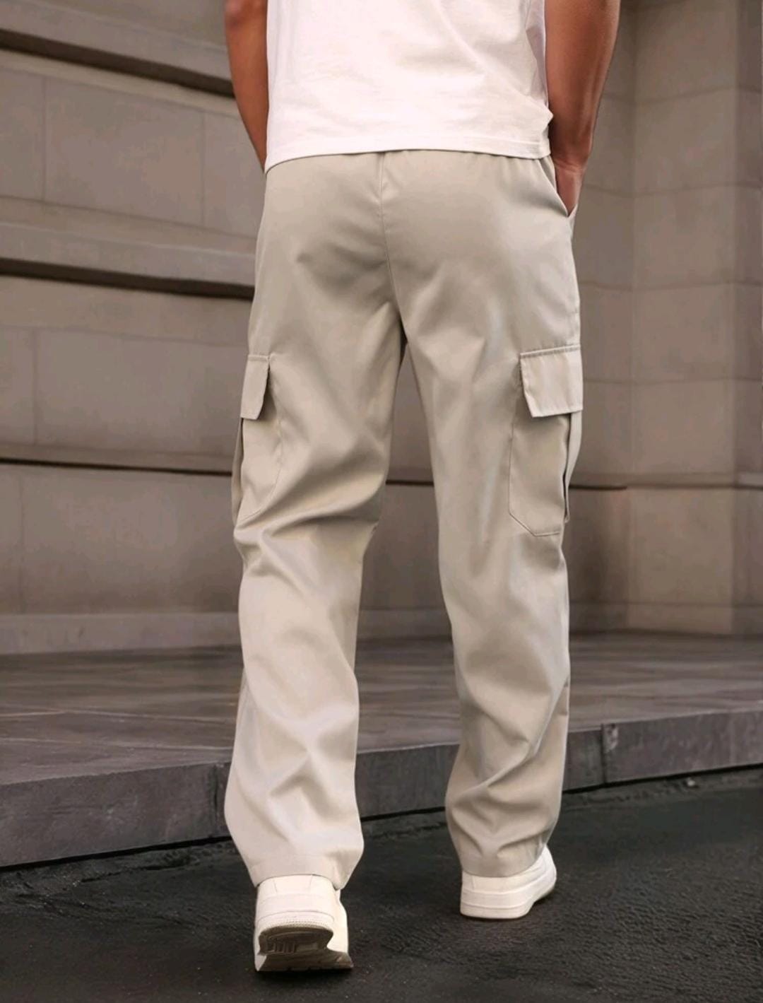 Manfinity Homme Pantalon cargo plissé à taille élastique de couleur unie