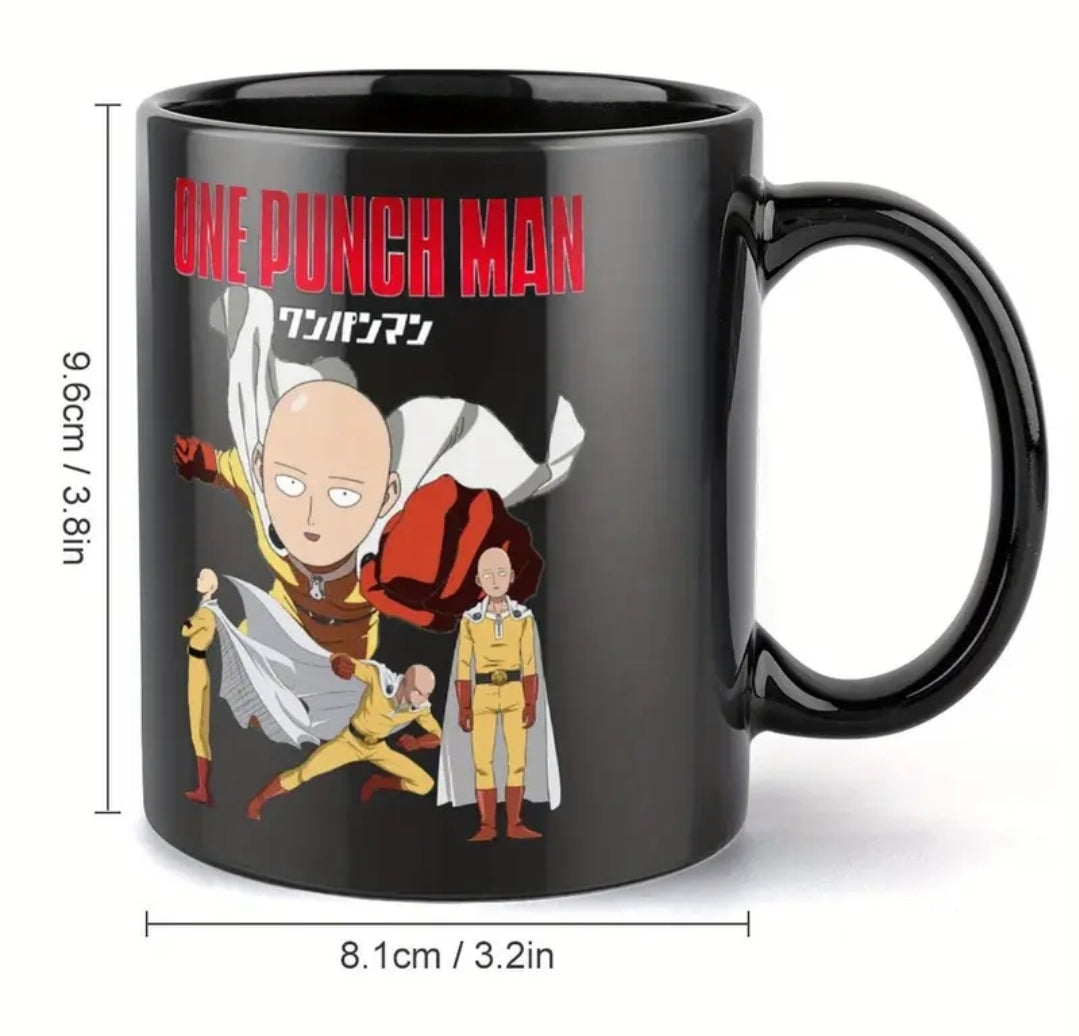 Tasse à café en céramique One Punch Man ! - Tasse familiale isolée de 11 oz avec motif noir