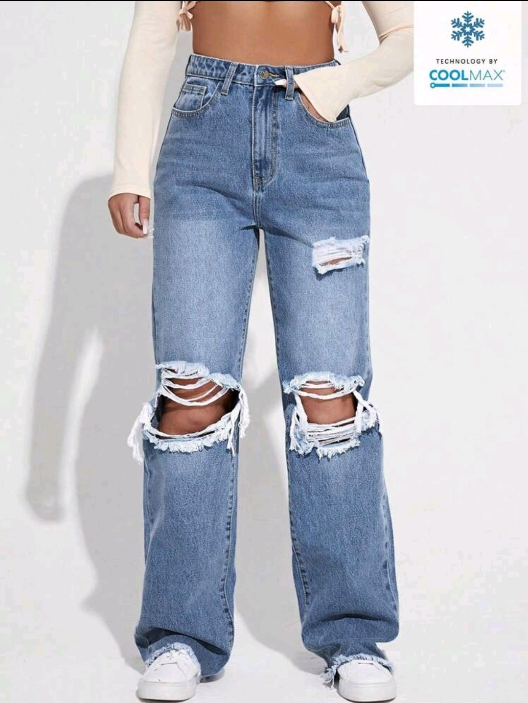 Jeans d'été larges à jambes évasées et découpés pour femmes