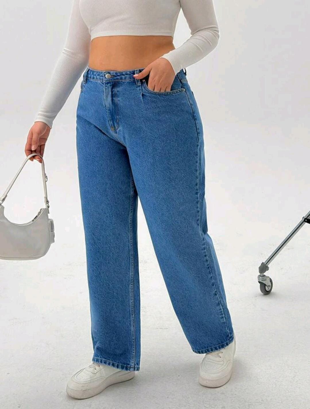 JEAN TAILLÉ PLISSÉ À TAILLE HAUTE GRANDE TAILLE