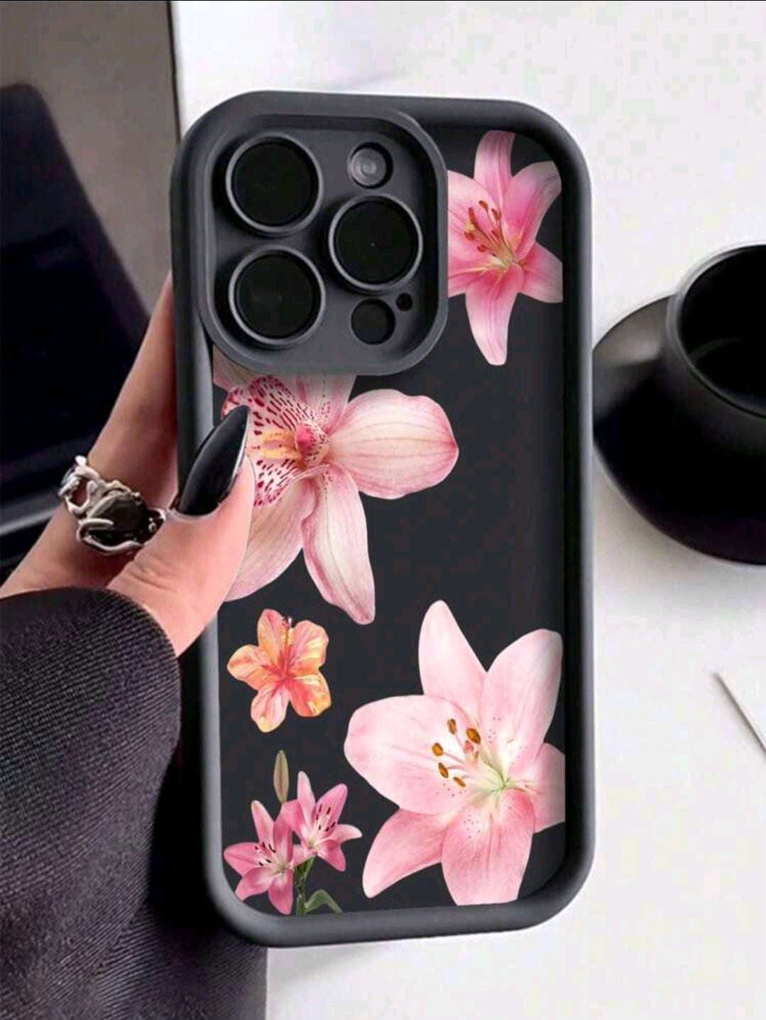 1 pièce Coque de téléphone TPU antichoc avec motif floral de lis rose minimaliste, compatible avec 16 Pro Max/15 Plus/14/13/12/11/8P/XS Max et Galaxy S24 Ultra/S23 FE/S22/S21/S20/A52S/A15/A03