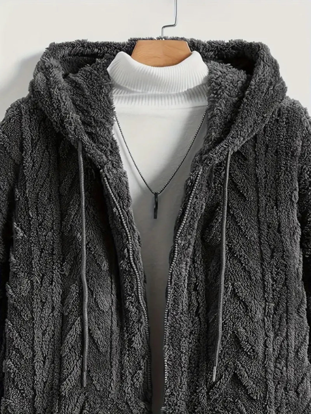 Veste à capuche en polaire de couleur unie pour homme, manteau à fermeture éclair