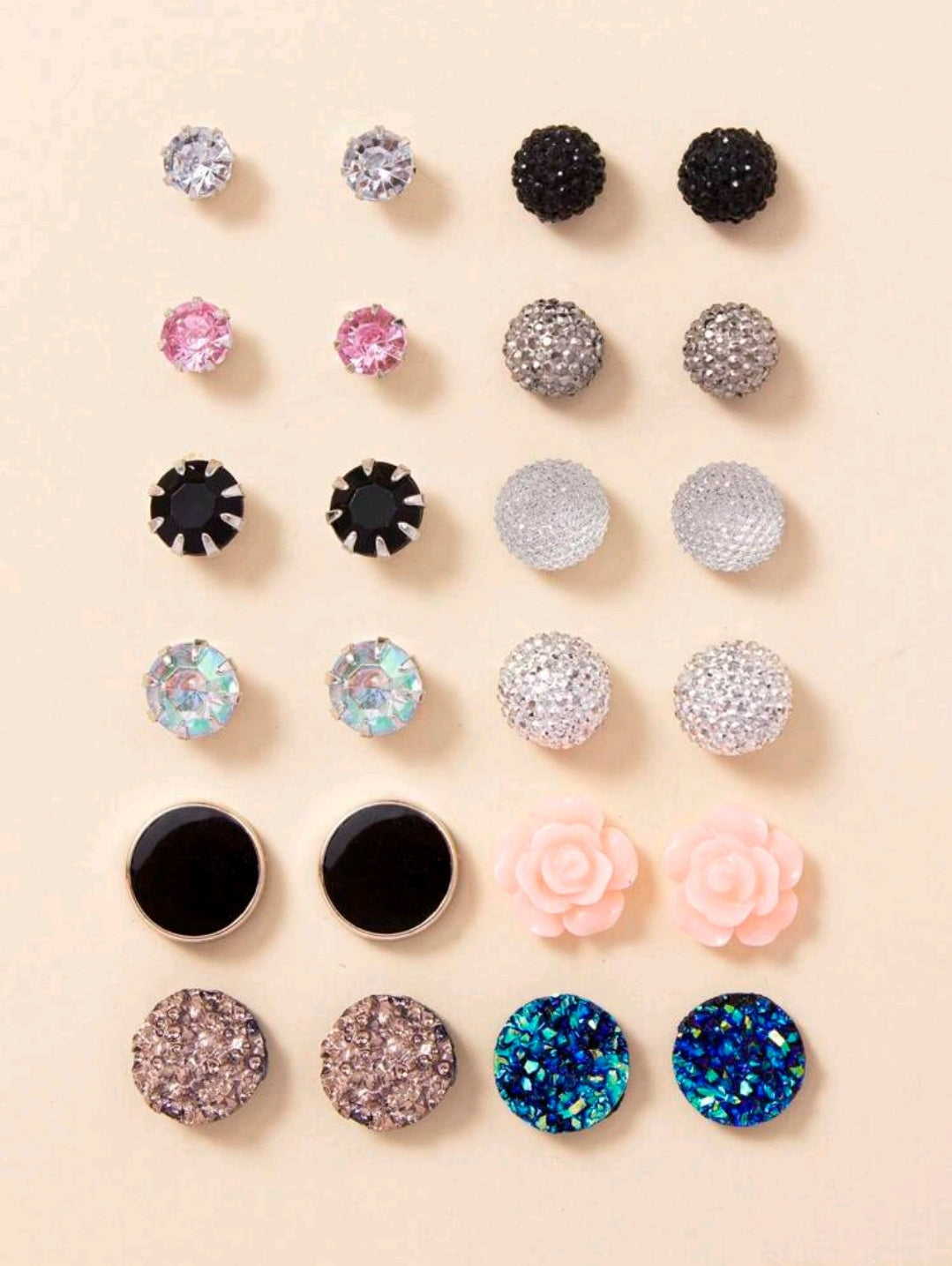 1 set 12 paires/set boucles d'oreilles à fleurs et cristaux pour femme, parfait comme cadeau