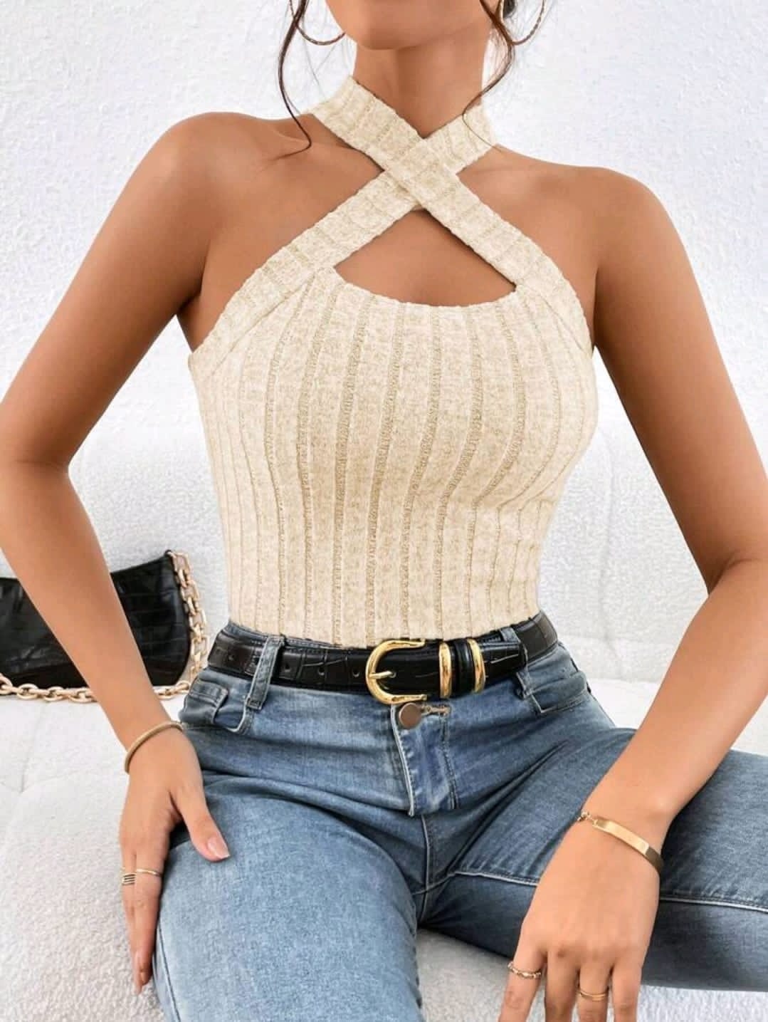 Essnce Haut Dos Nu En Tricot Côtelé Pour Femmes