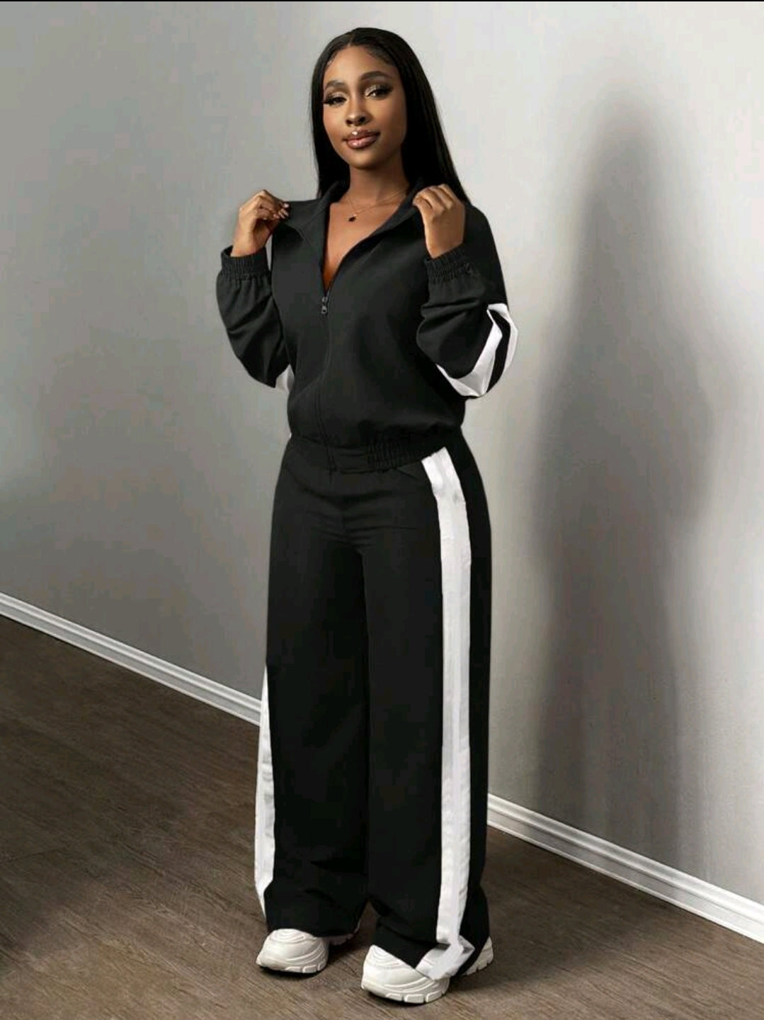 Slaydiva Nouveau ensemble décontracté de 2 pièces pour femmes : veste à zip col montant casual sports de rue à épaules dénudées