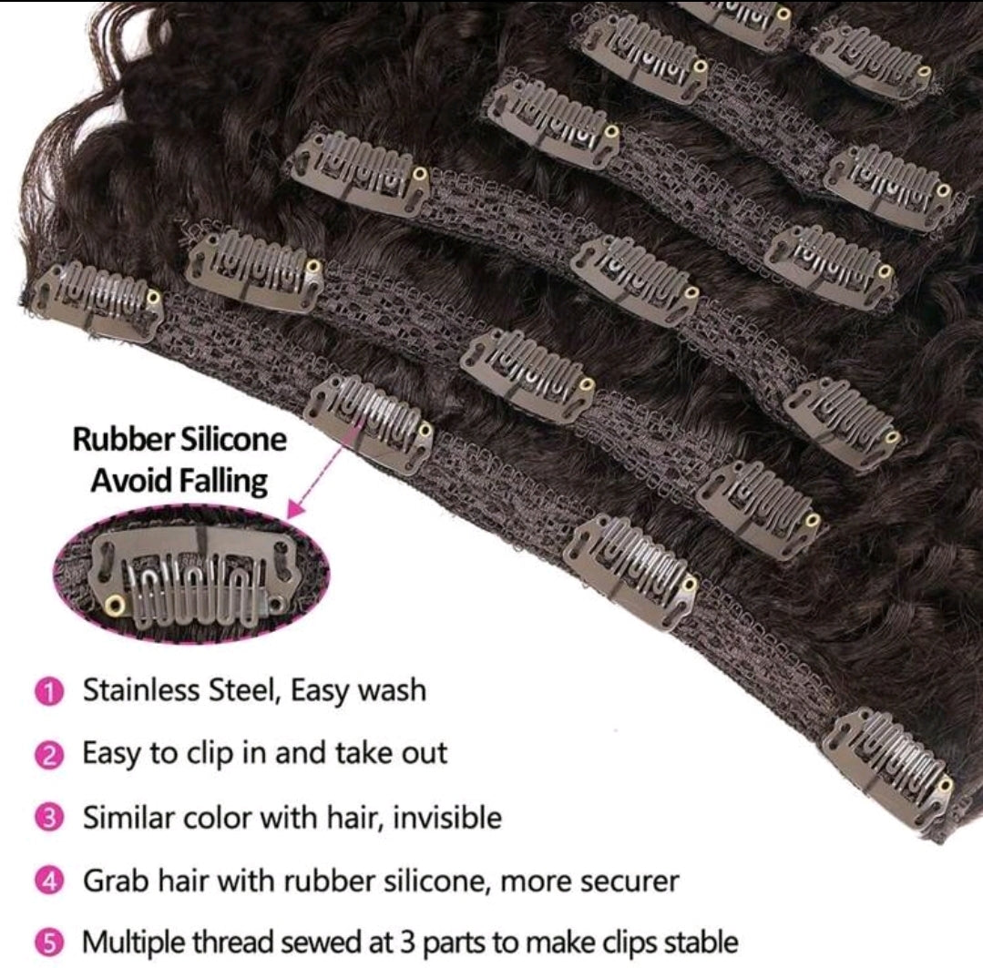 Extensions de cheveux à clipser - 140G de cheveux synthétiques brun foncé Extensions de cheveux bouclés Jerry à clipser pour extensions et postiches (2# 24 pouces)(Pack de 7)
