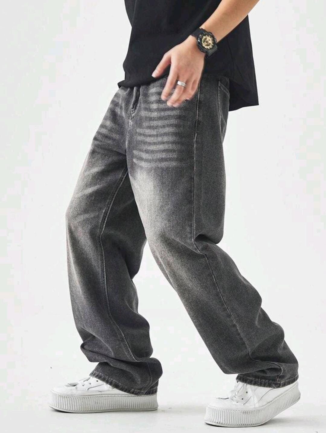 Manfinity Hypemode Jeans décontractés lavés à jambe droite ample pour hommes