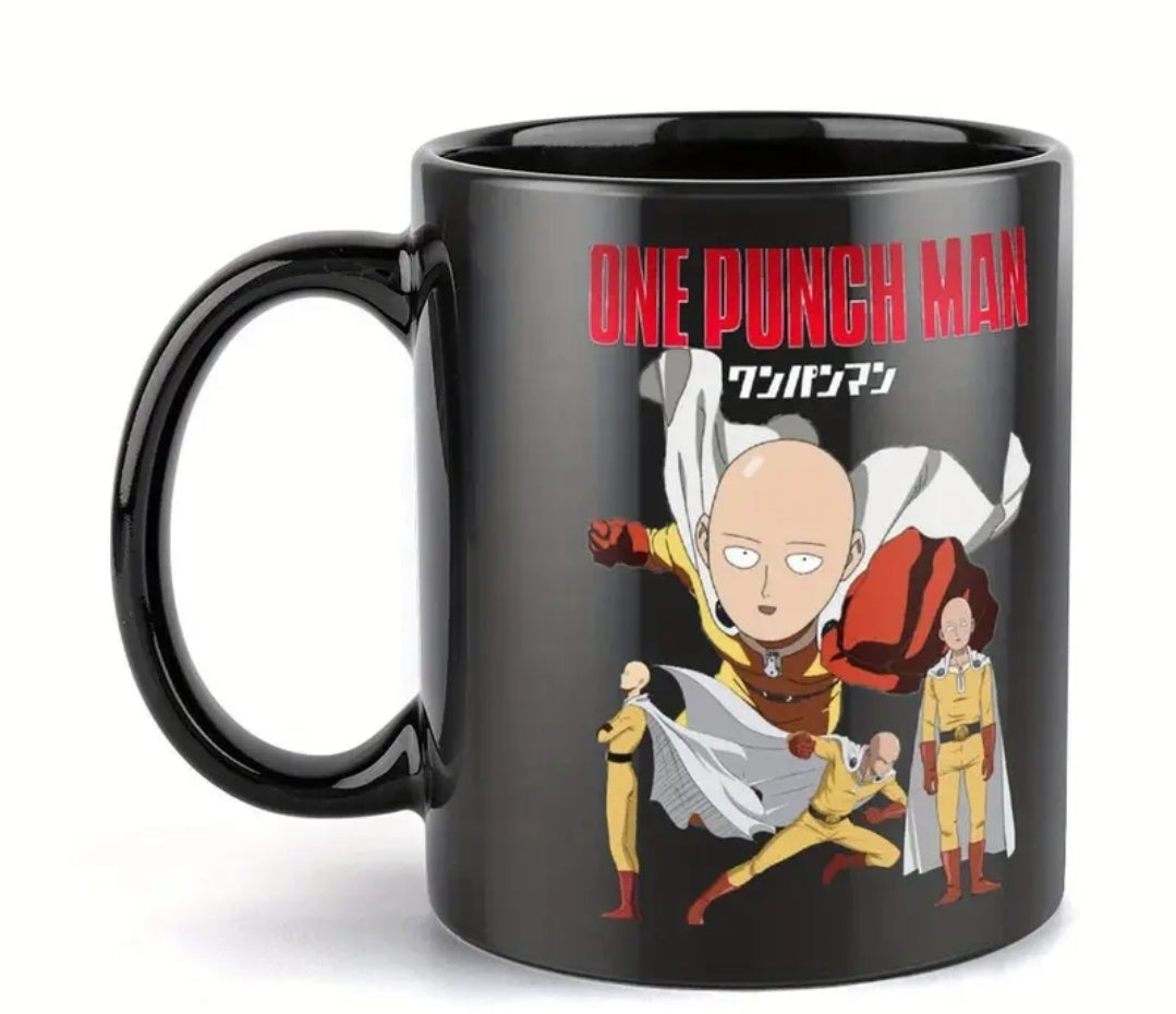 Tasse à café en céramique One Punch Man ! - Tasse familiale isolée de 11 oz avec motif noir