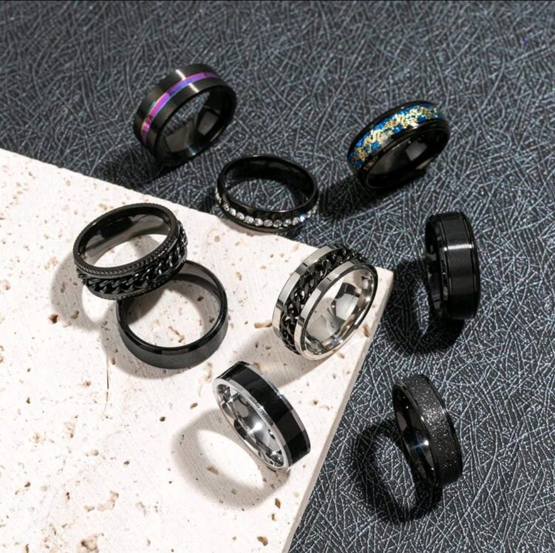 9 Pièces/set Bagues De Cadeau De Mode Populaire Pour Homme En Acier Inoxydable