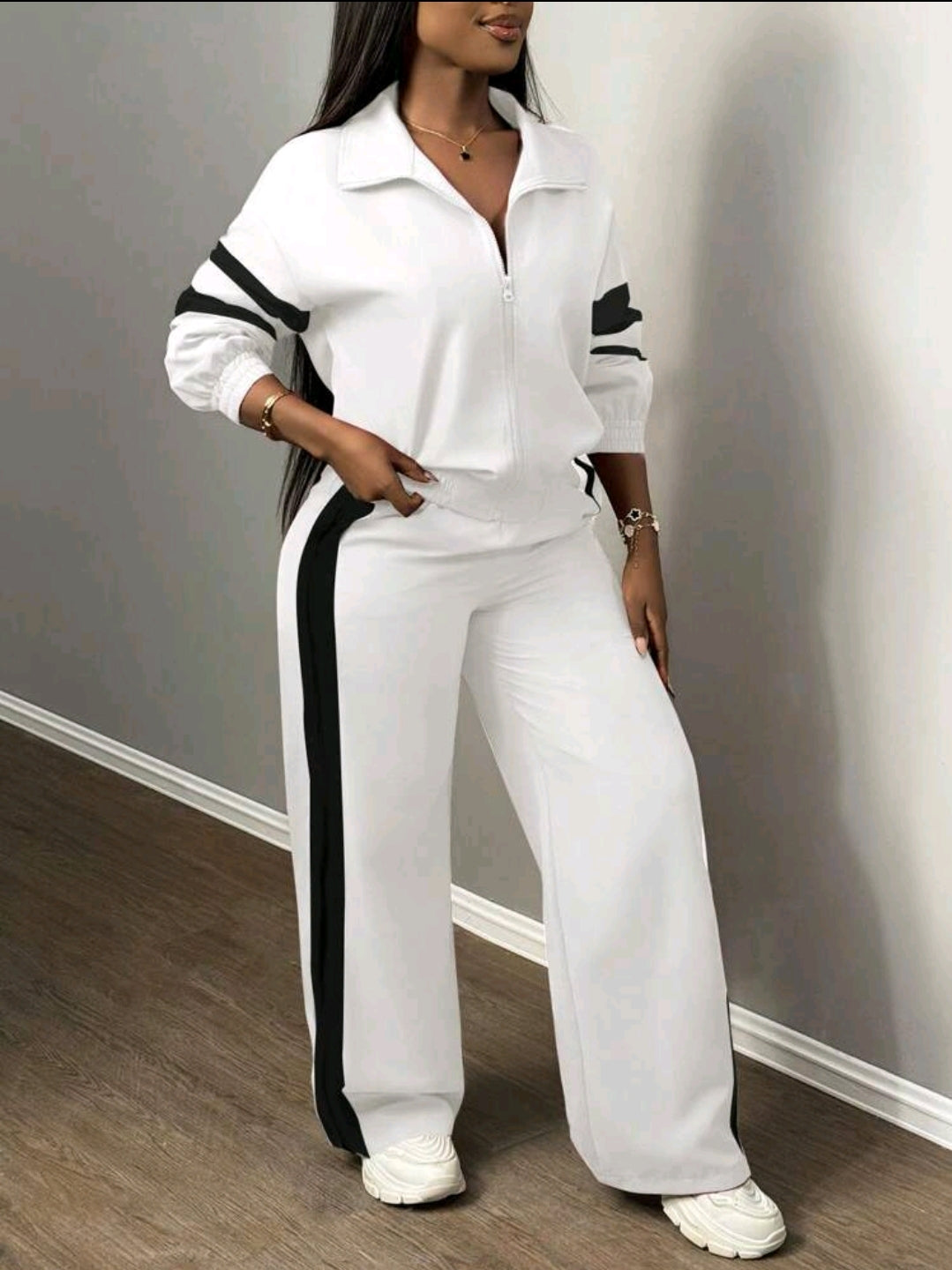 Slaydiva Nouveau ensemble décontracté de 2 pièces pour femmes : veste à zip col montant casual sports de rue à épaules dénudées