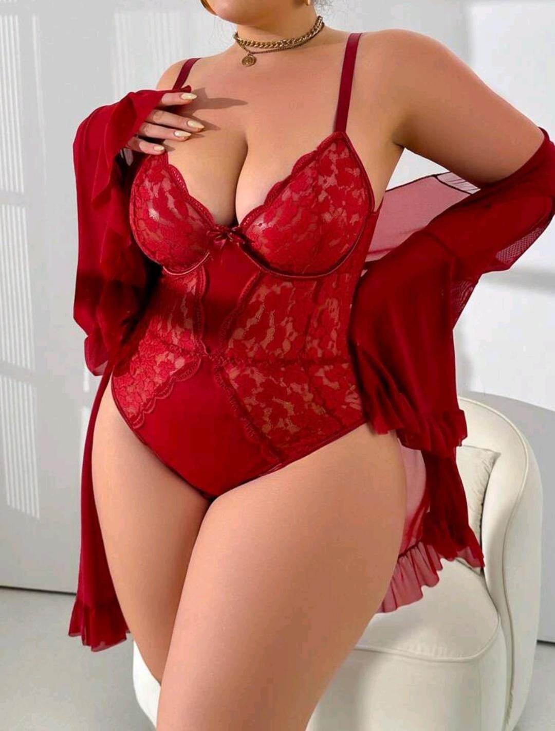 Ensemble de 5 pièces : body à fente sexy à l'avant + robe + ceinture + 2 paires de chaussettes, tenue pour la fête de la Saint-Valentin