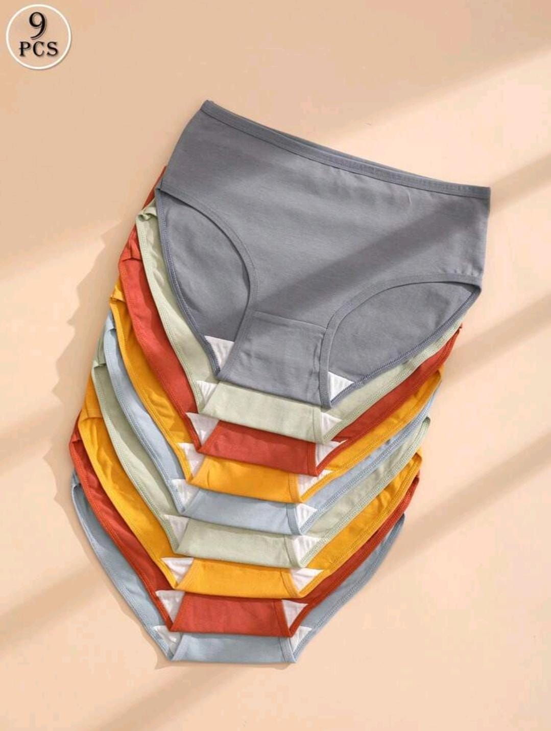 9 pièces Ensemble de culottes unicolore taille haute confortables et respirantes