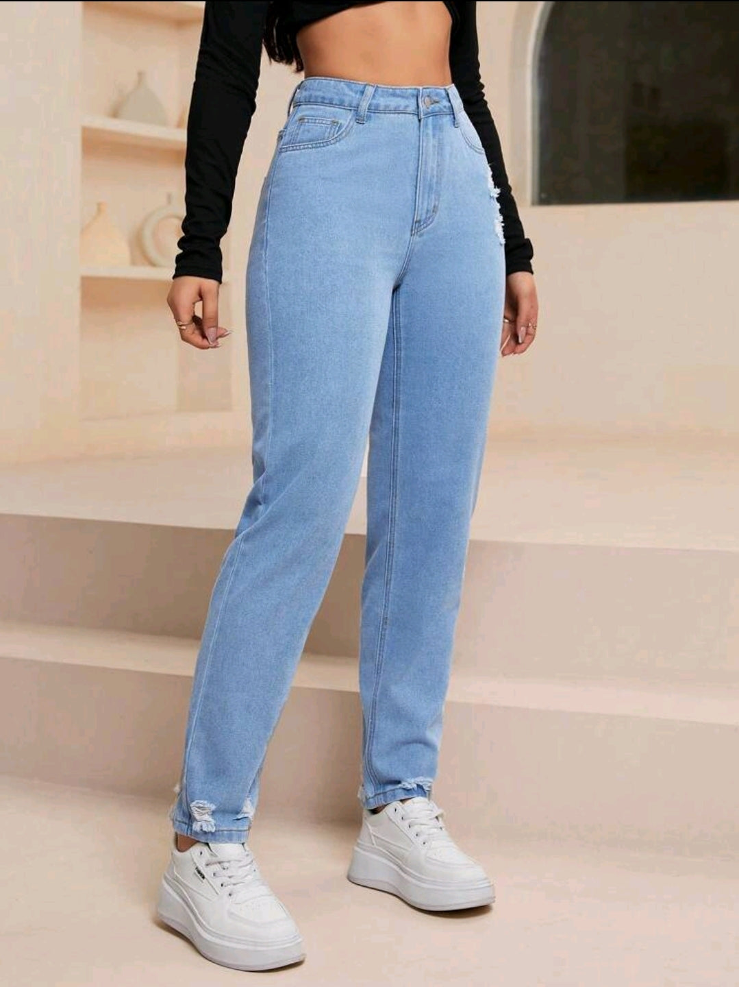 Jeans casual, fuselés et délavés avec poches pour femmes