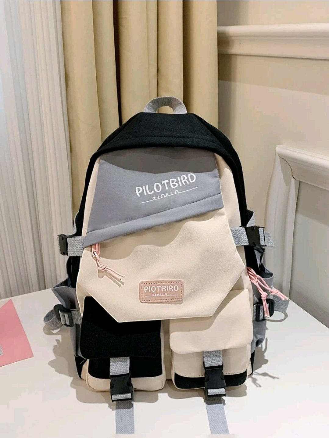 Pilotbird Grand sac à dos décontracté à plusieurs poches de couleur contrastée pour étudiants