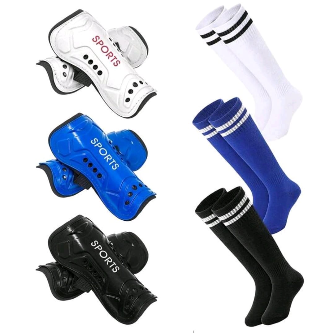 1 set de chaussettes de football avec protège-tibias et sangles montant jusqu'aux genoux