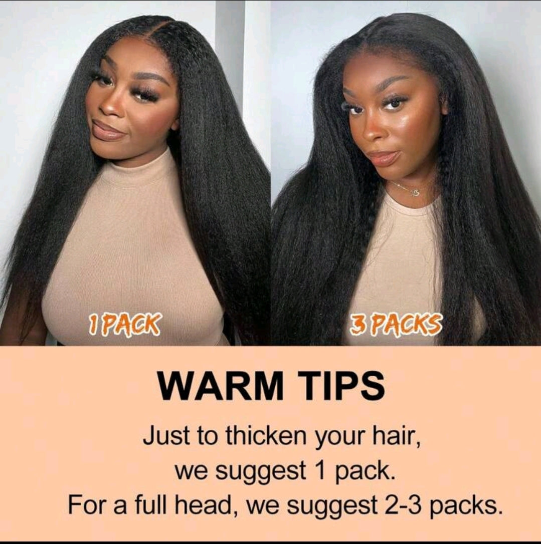 Extensions de cheveux raides kinky noirs en clips pour la tête complète, extensions synthétiques raides yaki en clips pour 7 pièces 25 inch