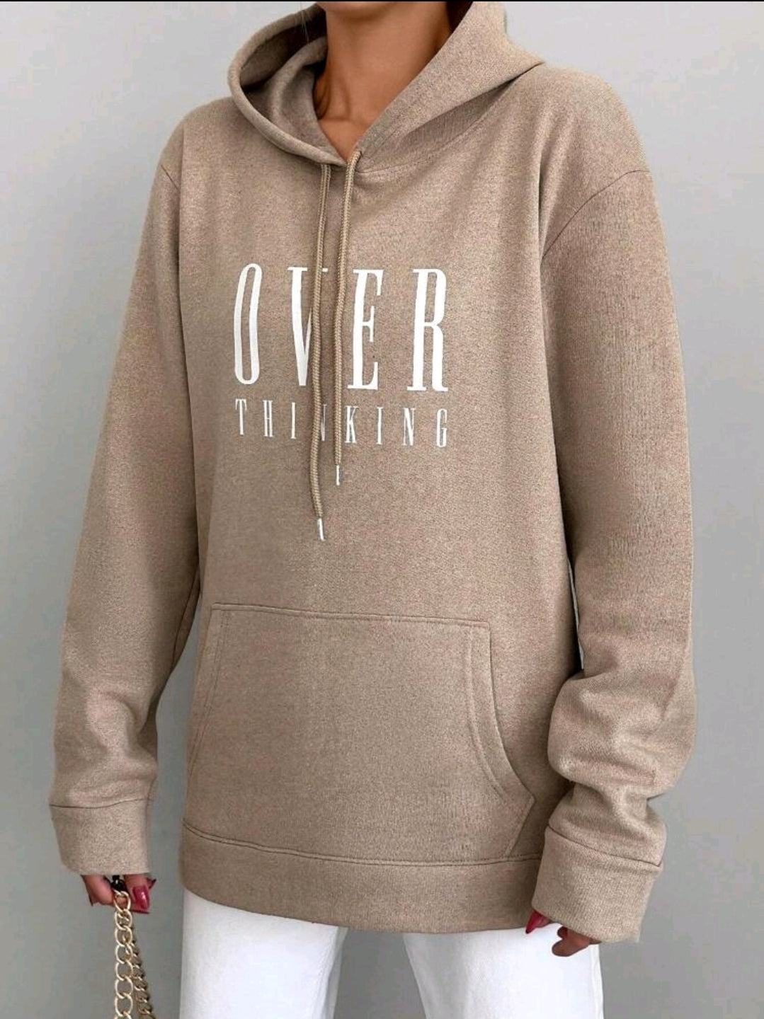 Cottnline sweat-shirt à capuche avec cordon de serrage et poche kangourou avec motif de lettres
