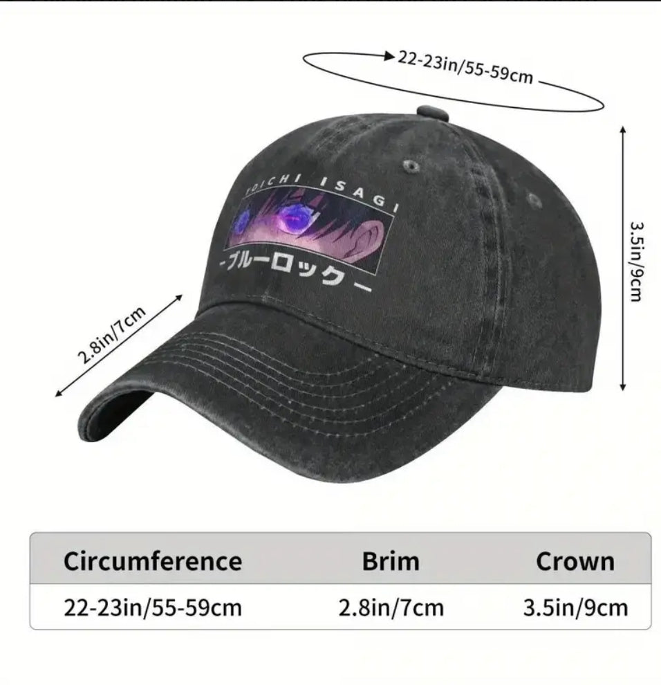 2025 Nouvelle Casquette de Baseball avec Yeux Isagi Yoichi - Lavage Distressé Vintage Réglable, Chapeau de Sport Extérieur Unisexe pour Hommes et Femmes