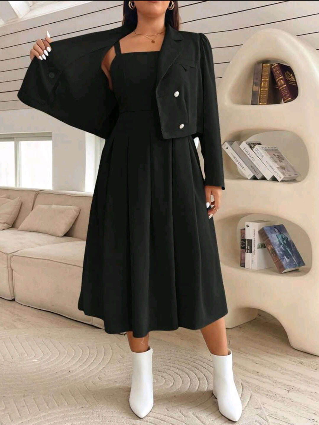 Ensemble de 2 pièces pour femme grande taille : robe-combinaison ajustée et blazer assorti, automne/hiver