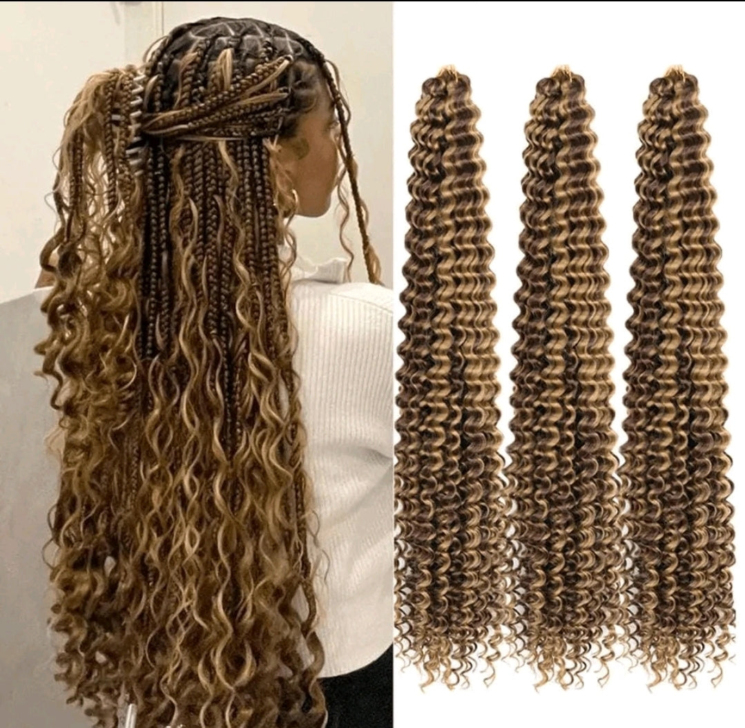 Cheveux tressés à vague profonde longue de 28 pouces, cheveux de tressage à vague océanique au crochet, cheveux bouclés