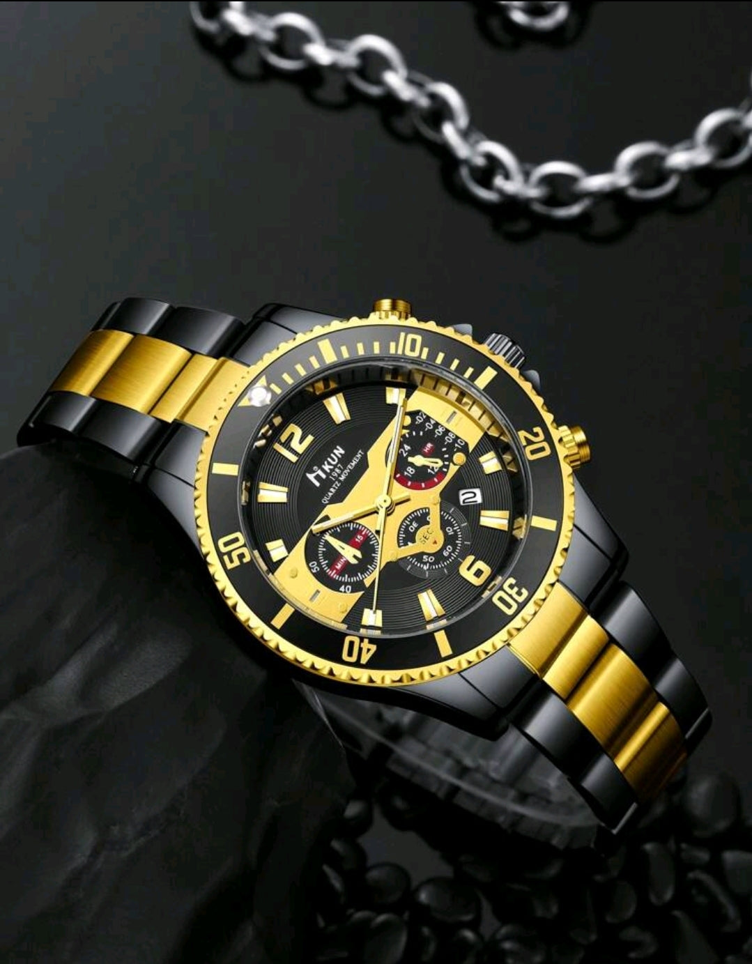 5 pièces/Set Montre de luxe élégante + Lunettes de soleil, carte de vœux, cadeau idéal pour anniversaire, fête des pères, Thanksgiving
