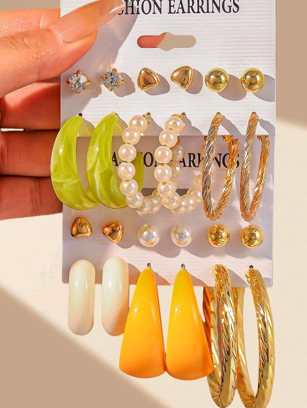 6 à 12 paires de nouveaux ensembles de boucles d'oreilles perles cœur simple et créoles en C, combinaison de créoles en résine