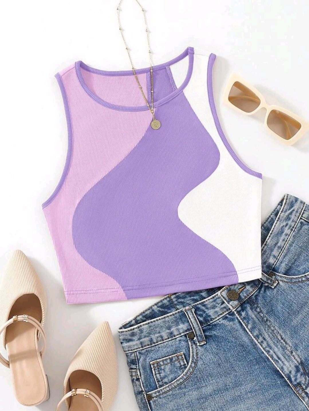 Flirla Top sans manches à blocs de couleurs