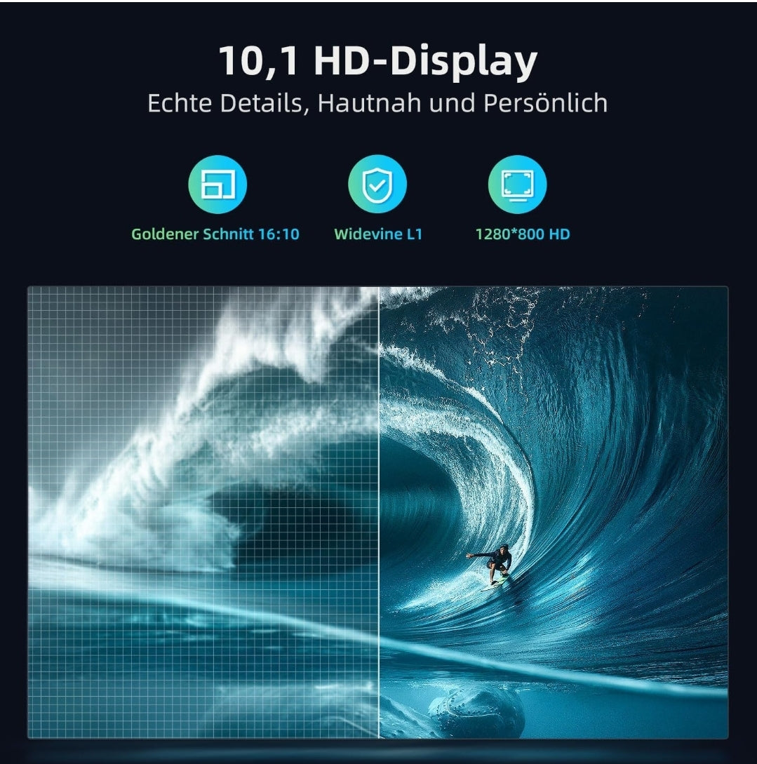 Tablette 10,1 pouces Android 14, certifiée GMS (2024), Octa Core avec étui, 10 Go de RAM, 64 Go de ROM, 1 To d'extension, 6 000 mAh, charge rapide, Wi-Fi, Bluetooth 5.0, FM, GPS (bleu)
