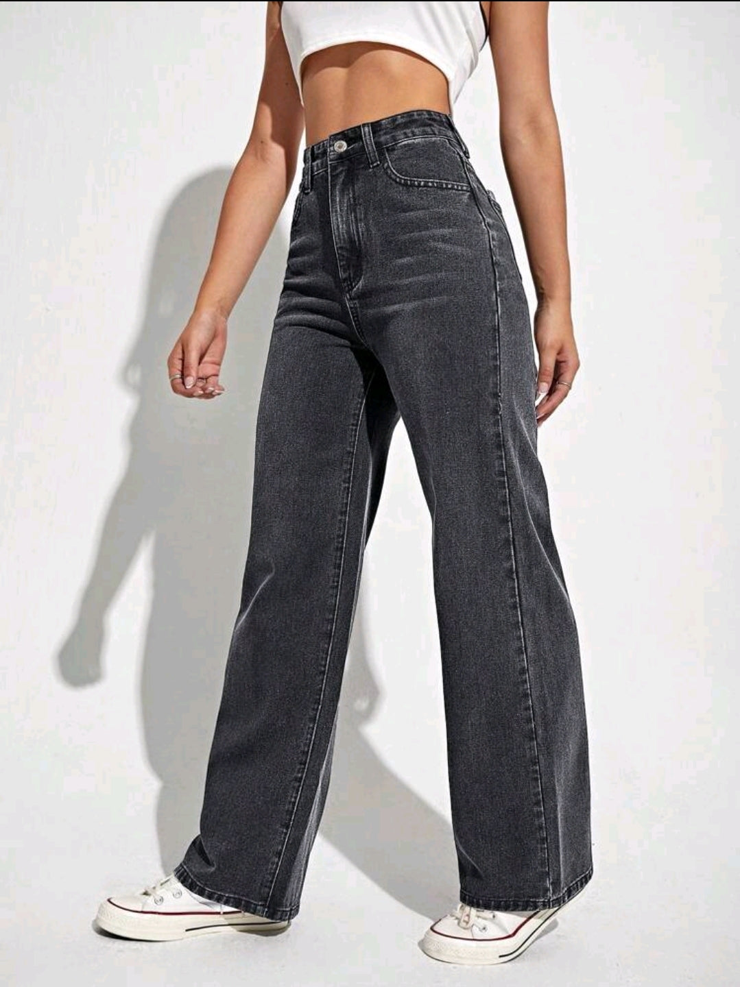 Pantalon en denim décontracté pour femmes au look élégant, de couleur unie