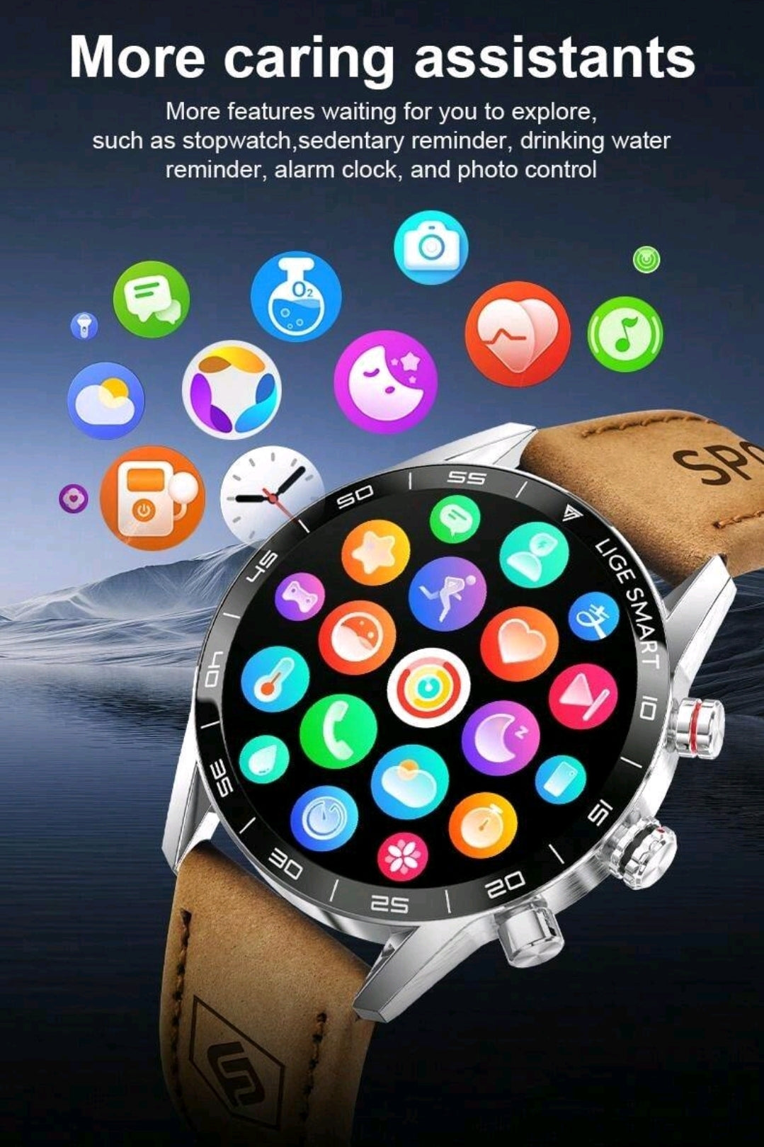 LIGE Montre d'affaires pour hommes LIGE, écran HD de 1,39 pouces, chronométrage sportif