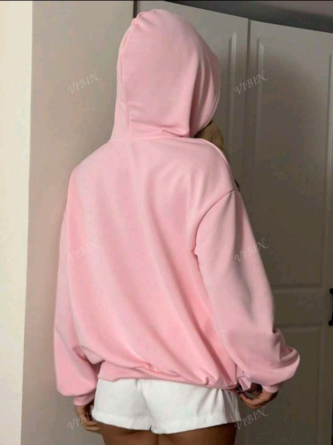 Disney Sweat-shirt à capuche rose en coton à épaules tombantes pour femme, imprimé Stitch et Angie