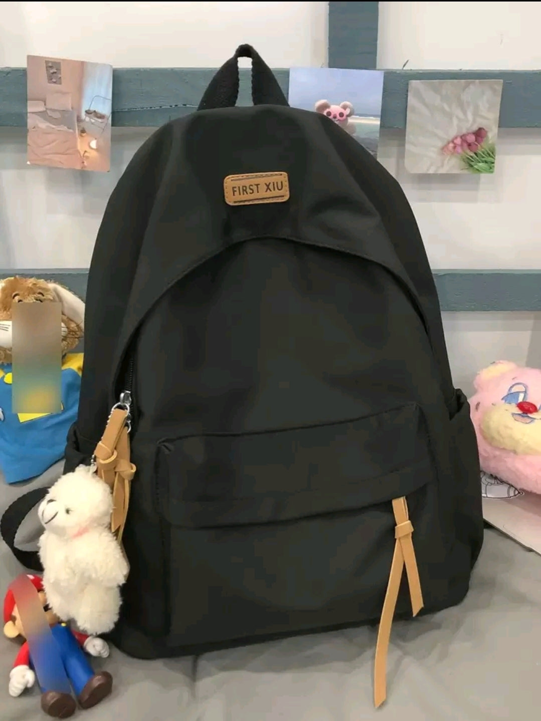 Sac à dos imperméable et léger avec décoration de nœud et breloques, parfait pour les adolescentes, les femmes