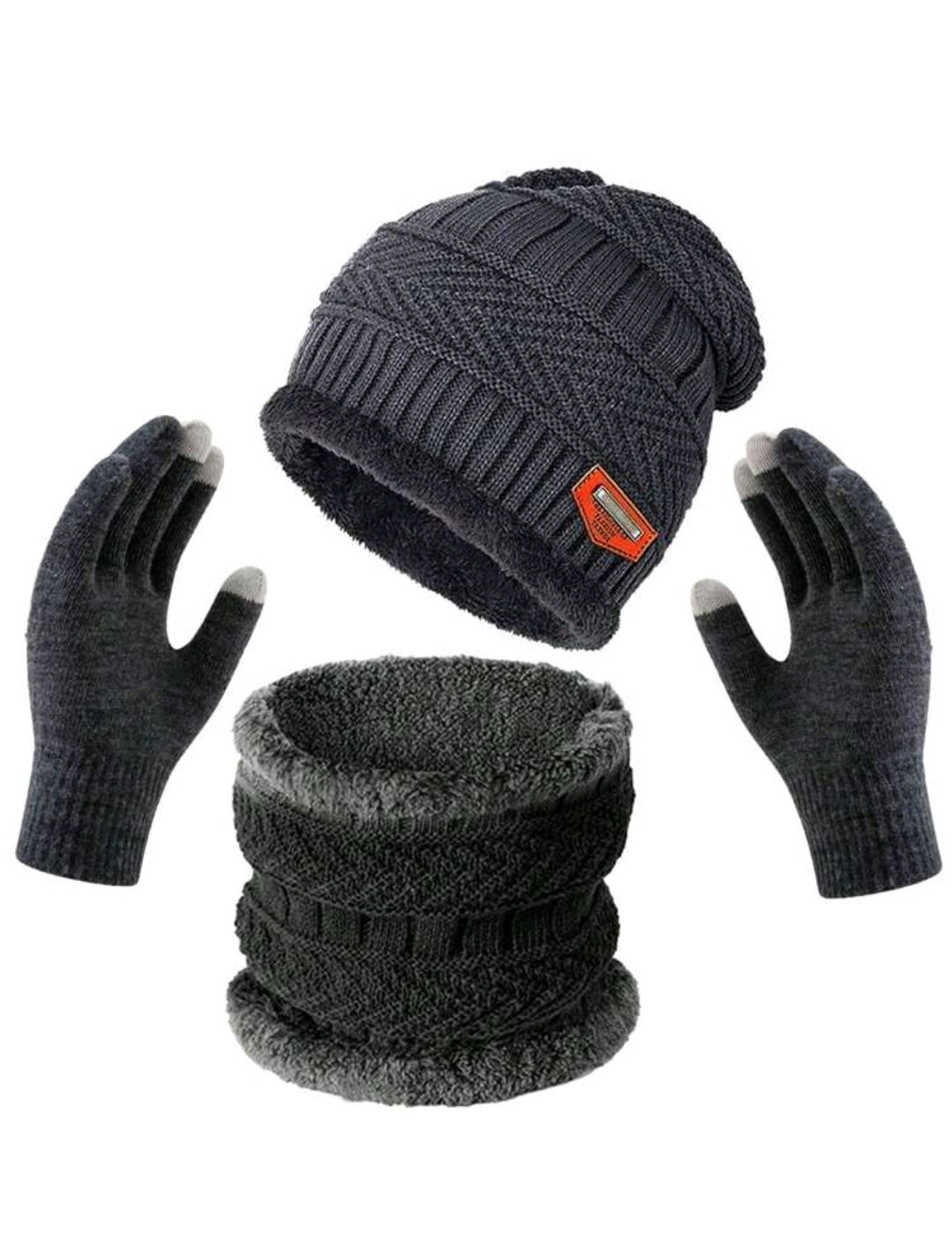 Bonnet en cachemire tricoté pour hommes et femmes, écharpe douce et chaude et gants pour écran tactile, cadeau chaud d'hiver 3 pièces/set