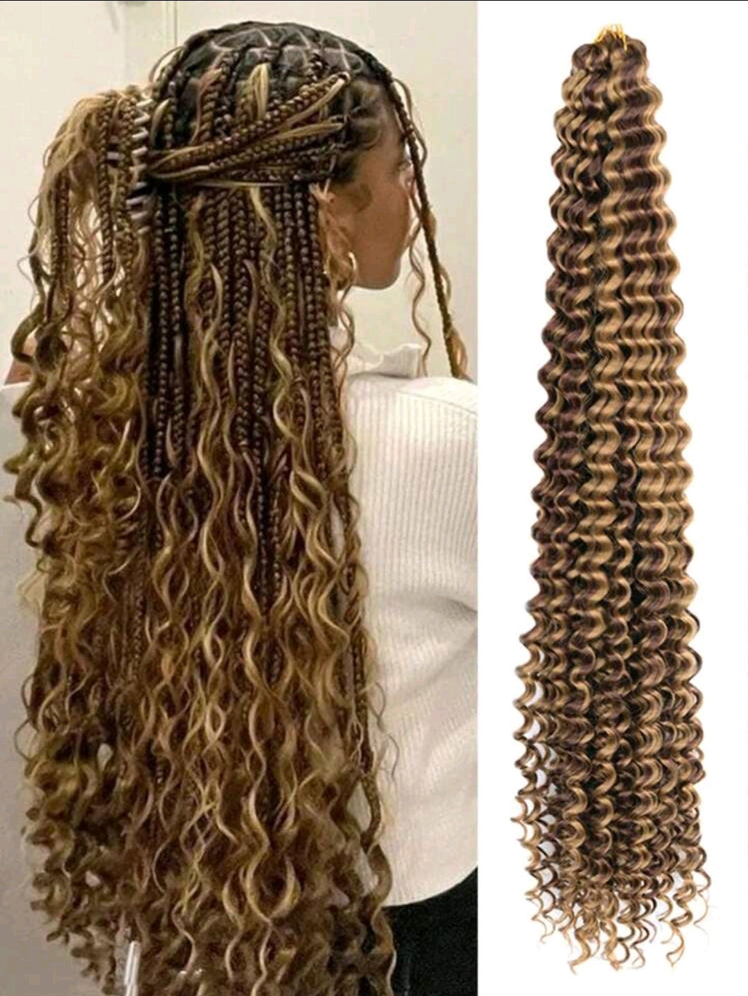 Cheveux tressés à vague profonde longue de 28 pouces, cheveux de tressage à vague océanique au crochet, cheveux bouclés